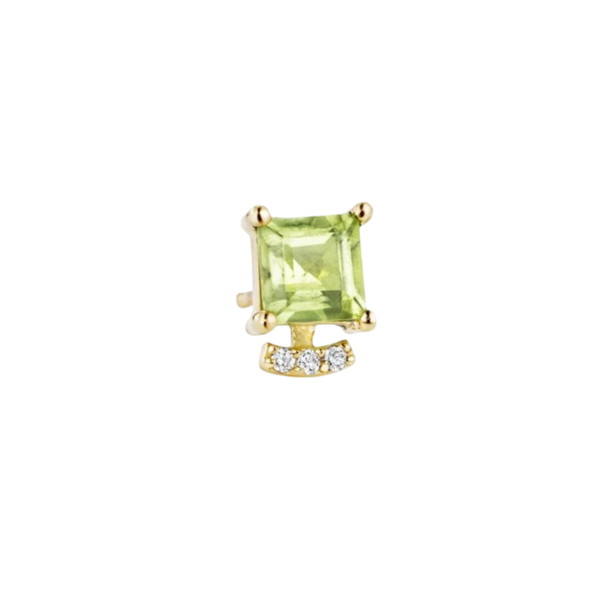 Curved Pavé Diamond Peridot Stud (Single)